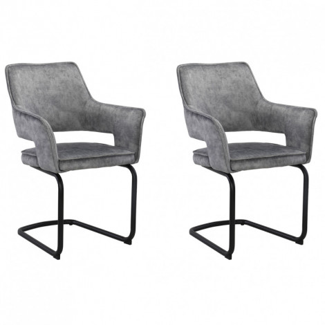 Lot de 2 chaises tissu gris clair et piétement en métal noir - RIO|Chaise|Meuble et moi