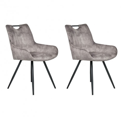 Lot 2 chaises capitonnées velours gris et pieds métal noir - BRANDY 2|Chaise|Meuble et moi