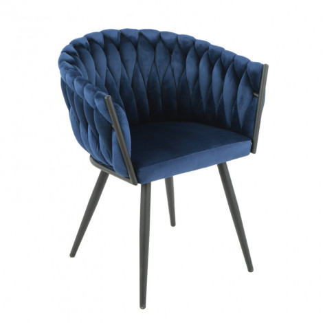 Fauteuil en velours tressé bleu foncé pieds métal noir - BOWI|Chaise|Meuble et moi