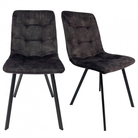 Lot de 2 chaises en velours anthracite et piètement métal noir - NAMI|Chaise|Meuble et moi