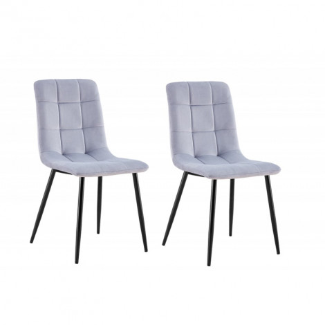 Lot de 2 chaises tissu velours gris pied métal noir - Louise|Chaise|Meuble et moi