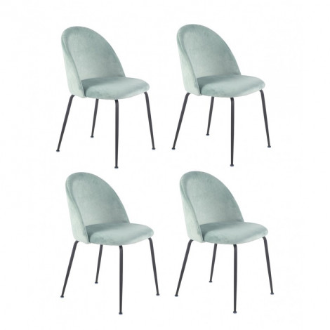Lot 4 chaises vertes en velours et pieds métal noir - FARA|Chaise|Meuble et moi