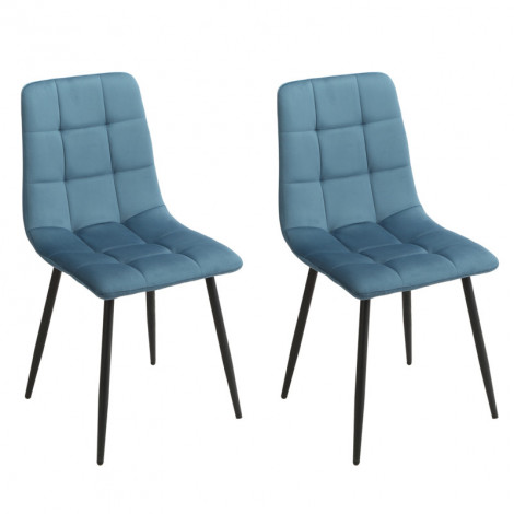 Lot de 2 chaises velours bleu matelassé et pieds métal noir - LOUISE 2|Chaise|Meuble et moi