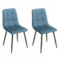 Lot de 2 chaises velours bleu matelassé et pieds métal noir - LOUISE 2|Chaise|Meuble et moi