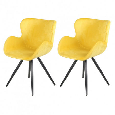 Lot de 2 chaises style scandinave velours jaune et métal noir - LOTUS|Chaise|Meuble et moi
