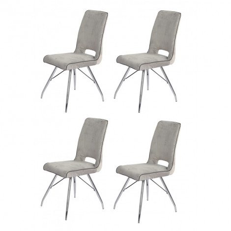 Lot de 4 chaises velours gris clair - BELLA|Chaise|Meuble et moi