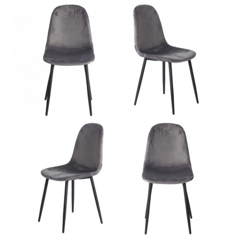 Lot de 4 chaises en velours gris foncé et pieds métal noir - BIBA|Chaise|Meuble et moi