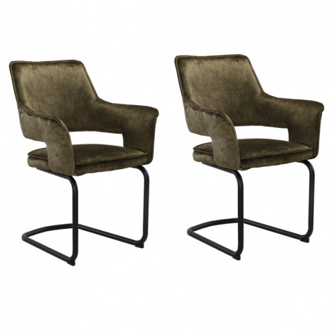 Lot de 2 chaises tissu vert et piétement en métal noir - RIO|Chaise|Meuble et moi