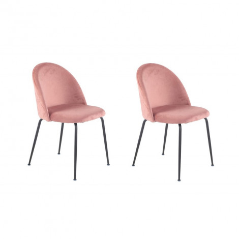 Lot de 2 chaises en velours rose et pieds métal noir - FARA|Chaise|Meuble et moi