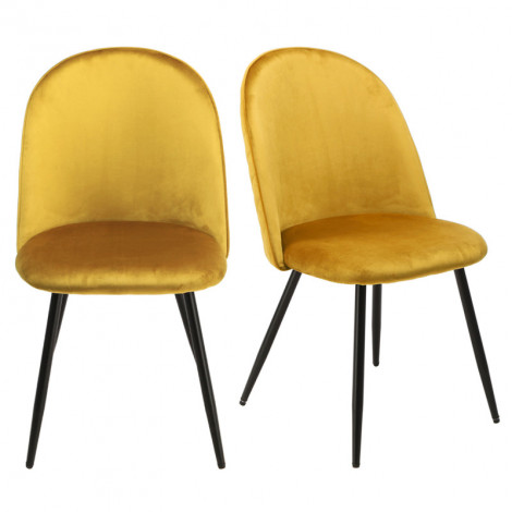 Lot 2 chaises capitonnées en velours jaune avec pieds métal - FARY|Chaise|Meuble et moi