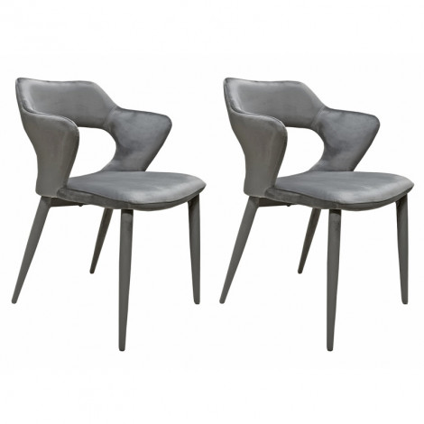 Lot 2 chaises en velours gris avec accoudoirs et pieds velours - SWEET|Chaise|Meuble et moi