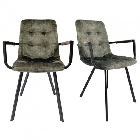Lot 2 fauteuils en velours vert foncé et piètement métal noir - NAMI|Chaise|Meuble et moi