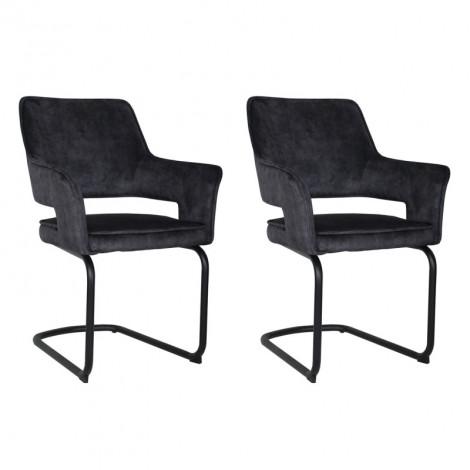 Lot de 2 chaises en velours gris anthracite pied luge métal noir - RIO|Chaise|Meuble et moi