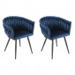 Lot de 2 fauteuil en velours tressé bleu foncé pieds métal noir - BOWI|Chaise|Meuble et moi