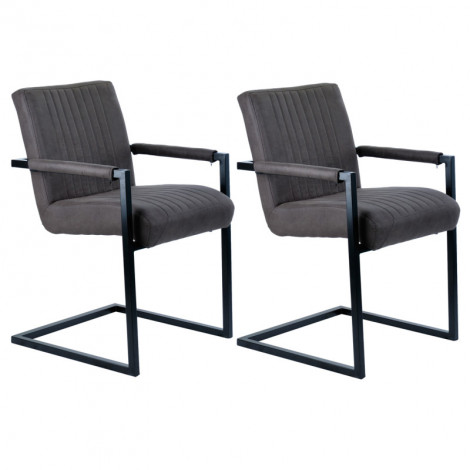 Lot 2 chaises en microfibre gris anthracite et pieds luge métal - GIGI|Chaise|Meuble et moi