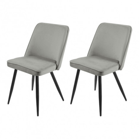 Lot de 2 chaises en velours gris clair piètement en métal noir – TELLY|Chaise|Meuble et moi