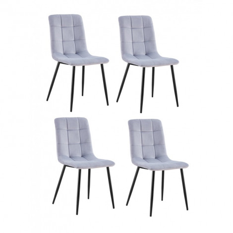 Lot de 4 chaises tissu velours gris pied métal noir - Louise|Chaise|Meuble et moi