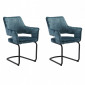 Lot de 2 chaises tissu bleu et piétement métal noir - RIO|Chaise|Meuble et moi
