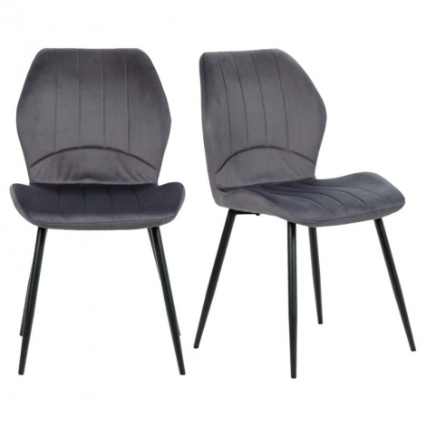 Lot de 2 chaises en velours gris foncé avec pieds métal noir - EMILIO|Chaise|Meuble et moi