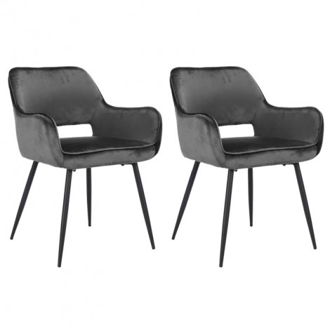 Lot de 2 chaises en velours gris anthracite dossier capitonné - ARON|Chaise|Meuble et moi