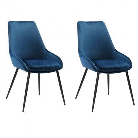 Lot de 2 chaises en velours bleu marine pieds métal noir - JAZZY|Chaise|Meuble et moi