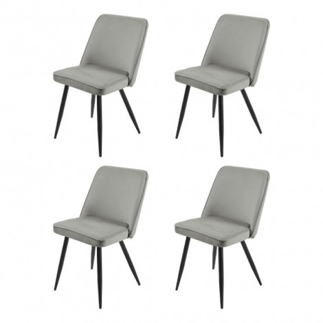 Lot de 4 chaises en velours gris clair piètement en métal noir – TELLY|Chaise|Meuble et moi
