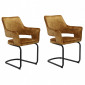Lot 2 chaises tissu jaune velours piétement luge métal noir - RIO|Chaise|Meuble et moi
