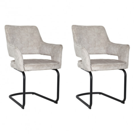 Lot de 2 chaises en velours écru pied luge en métal noir - RIO|Chaise|Meuble et moi