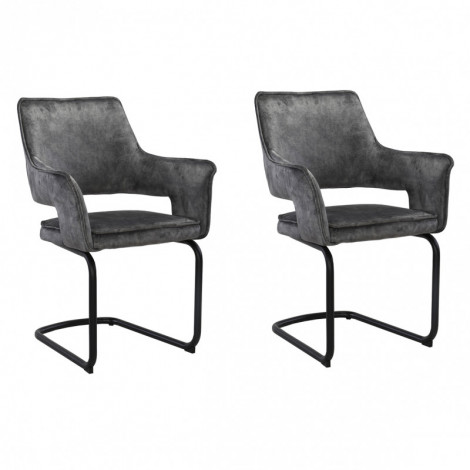 Lot de 2 chaises tissu gris foncé et piétement en métal noir - RIO|Chaise|Meuble et moi