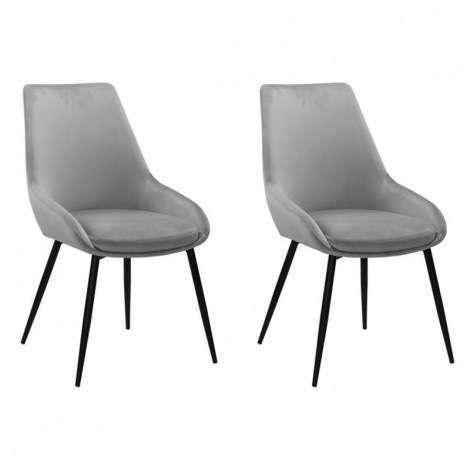 Lot de 2 chaises en velours gris et piètement en métal noir - JAZZY|Chaise|Meuble et moi