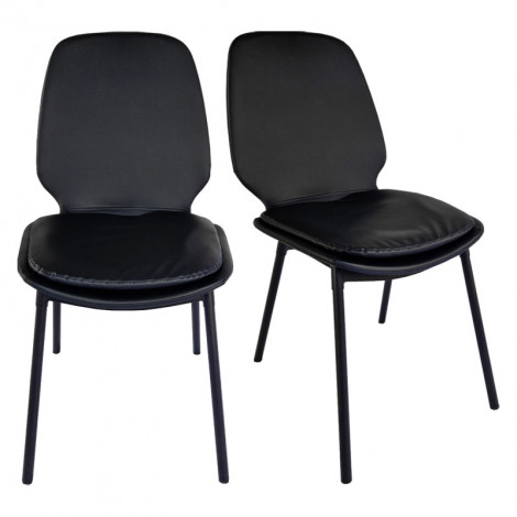 Lot de 2 chaises en simili noir pieds métal noir - RUZAN|Chaise|Meuble et moi
