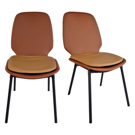 Lot de 2 chaises en simili marron pieds métal noir - RUZAN|Chaise|Meuble et moi