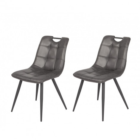 Lot de 2 chaises simili noir vieilli vintage piétement métal - MUSE|Chaise|Meuble et moi