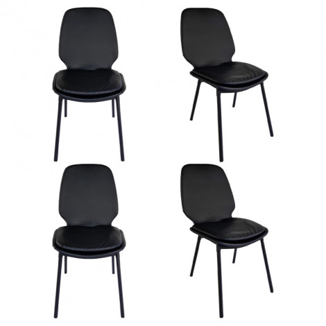 Lot de 4 chaises en simili noir pieds métal noir - RUZAN|Chaise|Meuble et moi