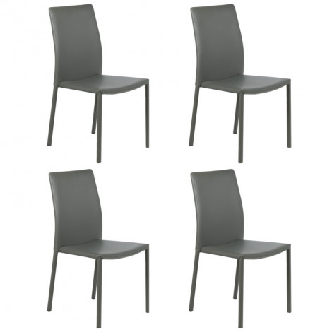 Lot de 4 chaises empilables en simili gris et 4 pieds en acier - LUFY|Chaise|Meuble et moi