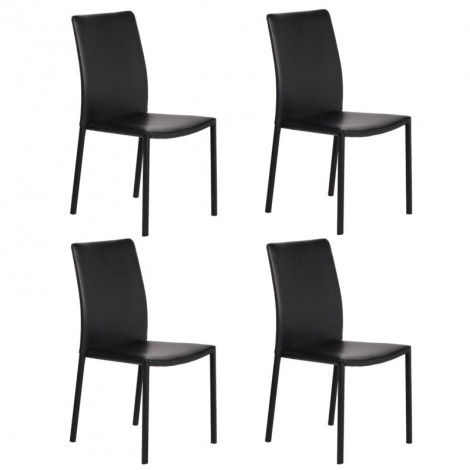 Lot de 4 chaises empilables en simili noir et 4 pieds en acier - LUFY|Chaise|Meuble et moi