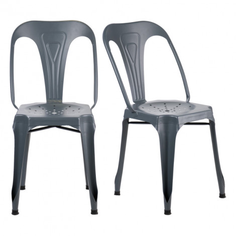 Lot de 2 chaises métal gris avec perforations sur l'assise - METALICA|Chaise|Meuble et moi