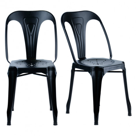 Lot de 2 chaises métal noir avec perforations sur l'assise - METALICA|Chaise|Meuble et moi