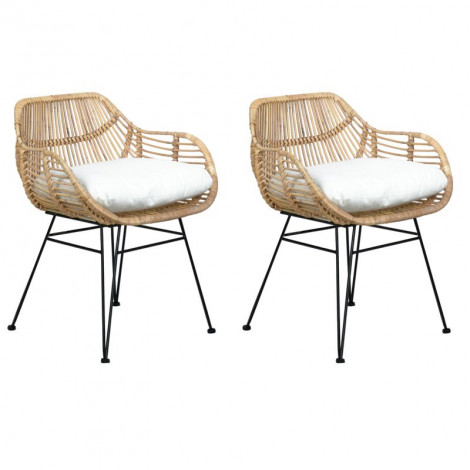 Lot de 2 fauteuils en rotin avec coussin et pieds métal noir - IBIZA|Chaise|Meuble et moi