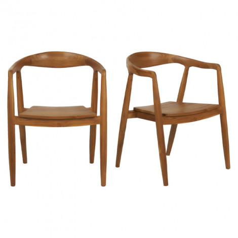 Lot de 2 chaises avec accoudoirs en bois de teck massif foncé - MAUI|Chaise|Meuble et moi