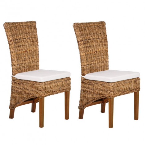 Lot 2 chaises tressées en abaca naturel avec coussin blanc - BORNEO|Chaise|Meuble et moi