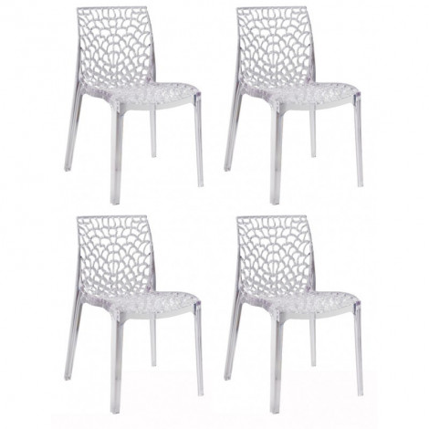 Lot 4 chaises ajourées empilables Transparentes - GRUYER|Chaise|Meuble et moi