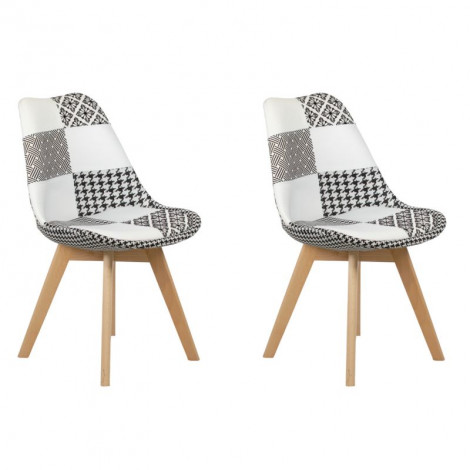 Lot 2 chaises scandinave en tissu patchwork motif noir et blanc - LIDY|Chaise|Meuble et moi