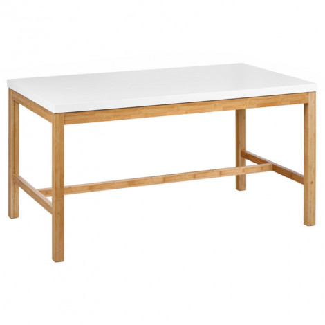 Table L. 140 cm en bois de bambou et plateau blanc mat - ZEZOLLA 0461|Table|Meuble et moi