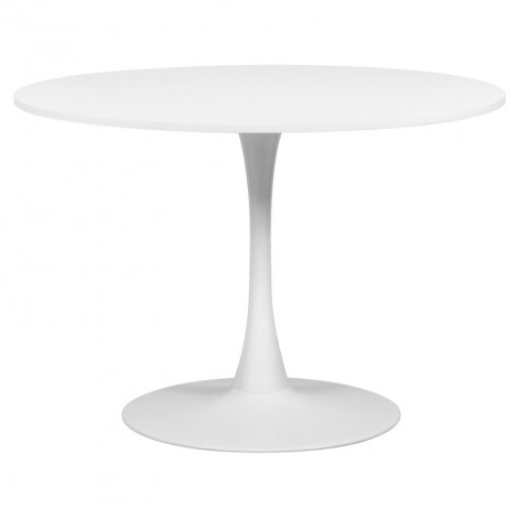 Table ronde D. 110 cm plateau blanc et pied en métal blanc - BIANCA|Table|Meuble et moi