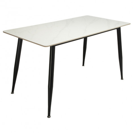 Table 130 x 70 cm céramique effet marbre blanc et pieds évasés - RYDER|Table|Meuble et moi