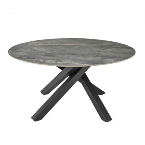 Table ronde D.150 cm céramique gris marbré et pieds métal noir – RUBY|Table|Meuble et moi