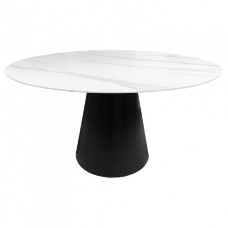 Table de repas ronde 135 cm plateau céramique blanc pied noir - ASHE|Table|Meuble et moi