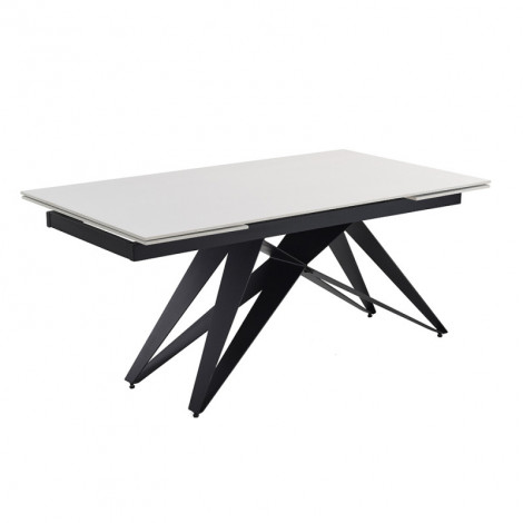 Table extensible 180/260 cm céramique blanc pied géométrique - OREGON 03|Table|Meuble et moi