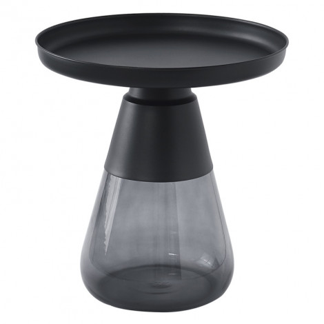 Table d'appoint H. 53 cm verre trempé noir fumé et métal noir - SHURI|Table|Meuble et moi
